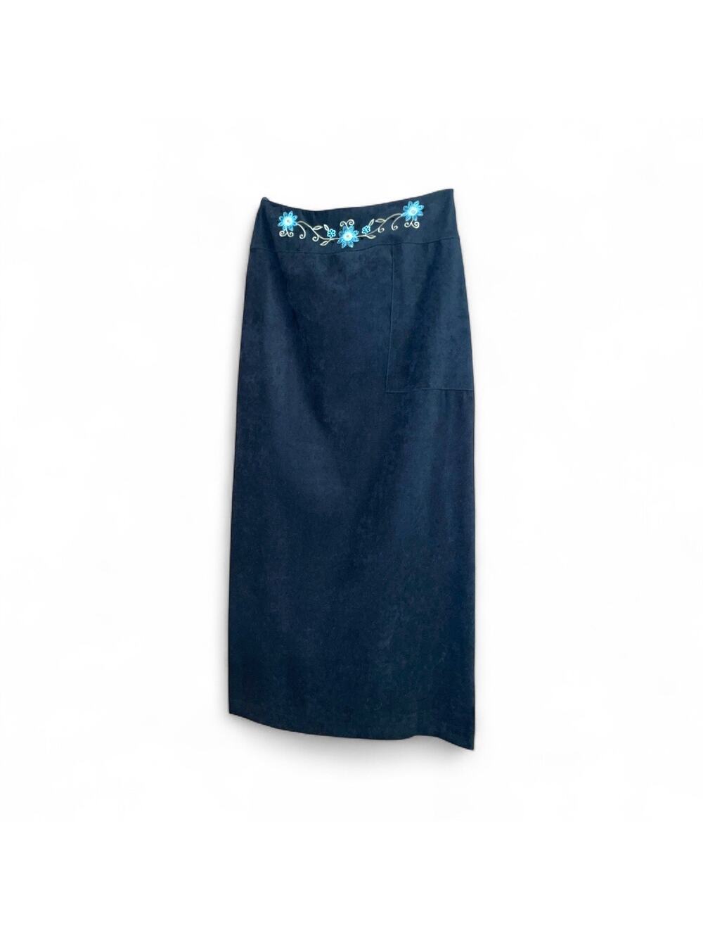 Conrad C 80s Black with Embroidered Waistband Pencil Maxi Skirt